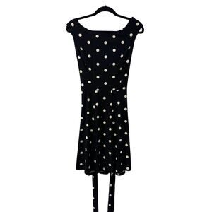 Ralph Lauren Polka Dot High Neck Tie Waist Sleeveless Short Dress Sz 14 Office